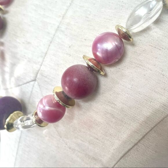 Purple clear and gold tone large beaded statement necklace - Picture 6 of 12